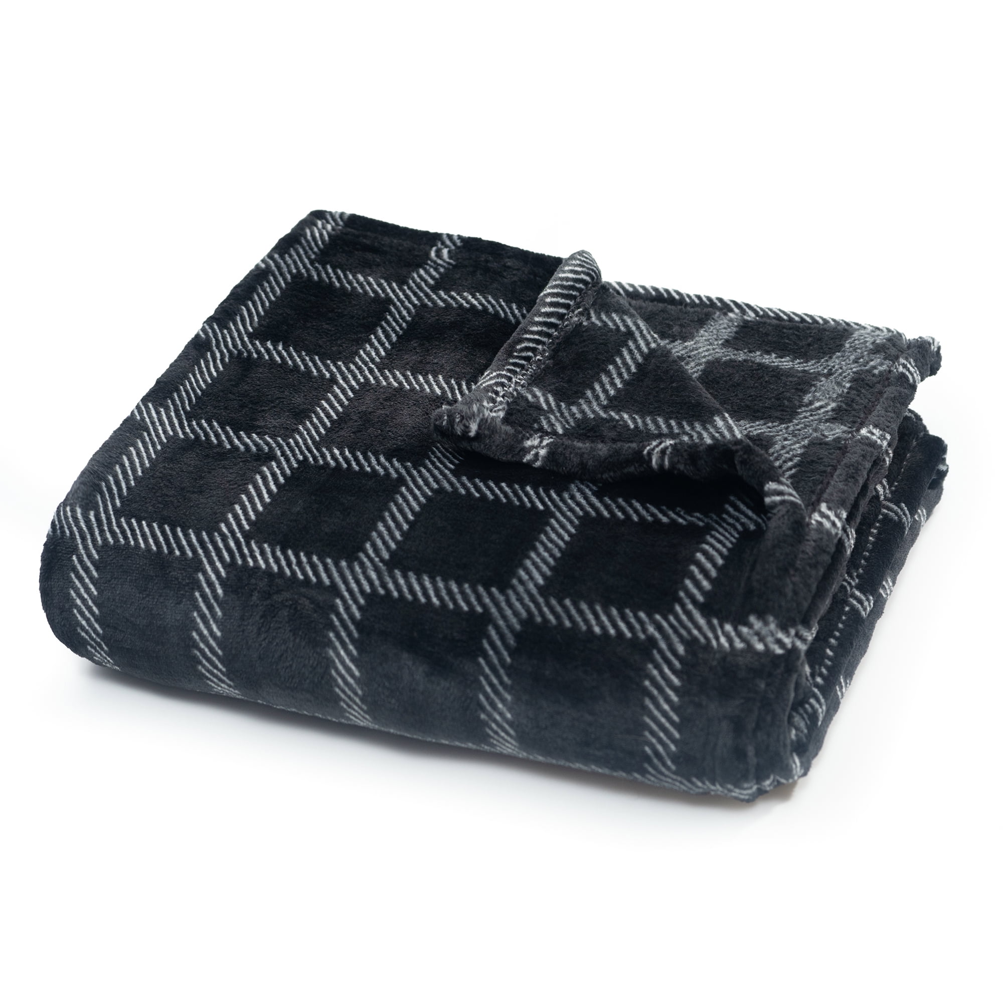 Fleece Throw Blanket - 50x60 Inch - Modern Dash Windowpane Design - Ultra Soft Warmth - Black
