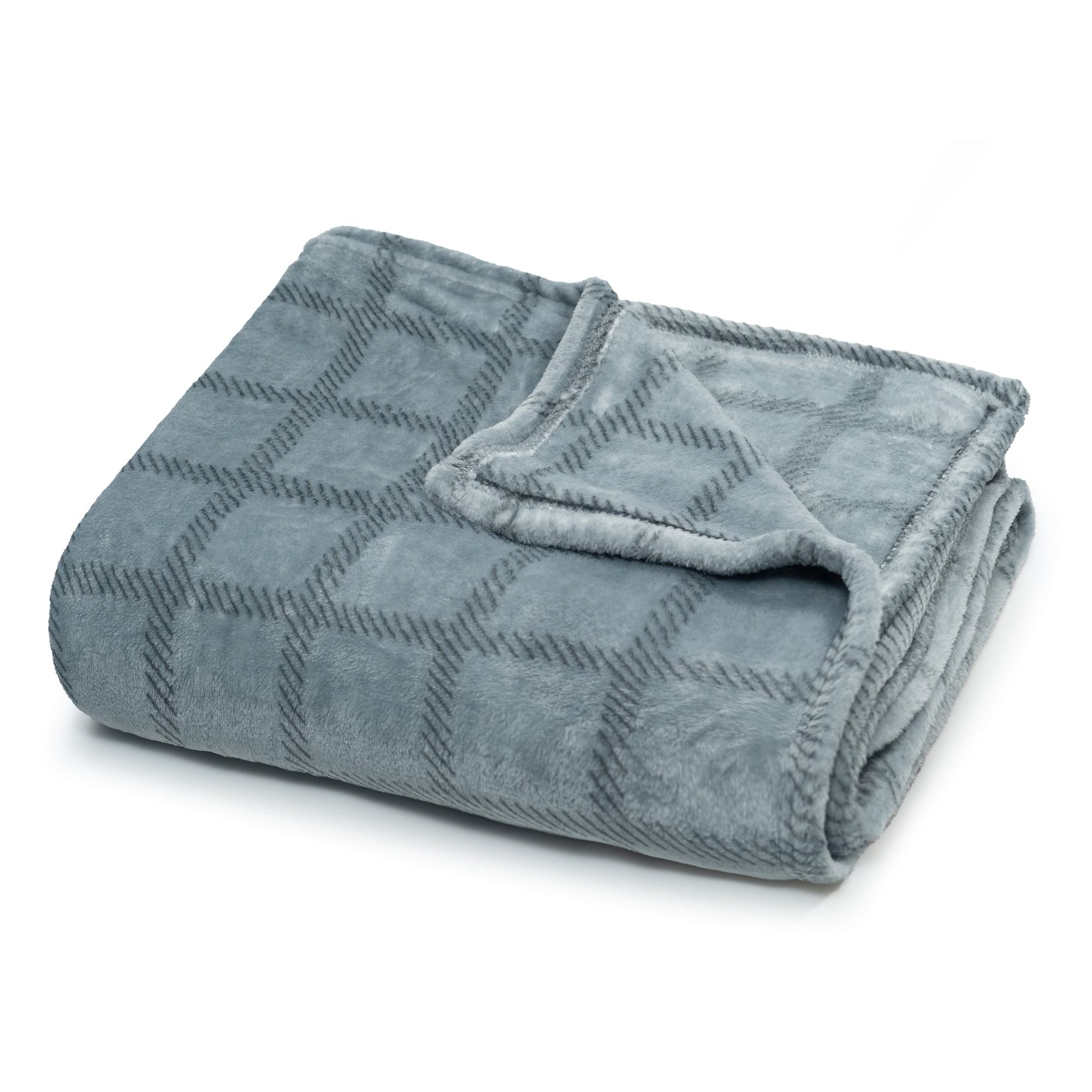 Fleece Throw Blanket - 50x60 Inch - Modern Dash Windowpane Design - Ultra Soft Warmth - Blue