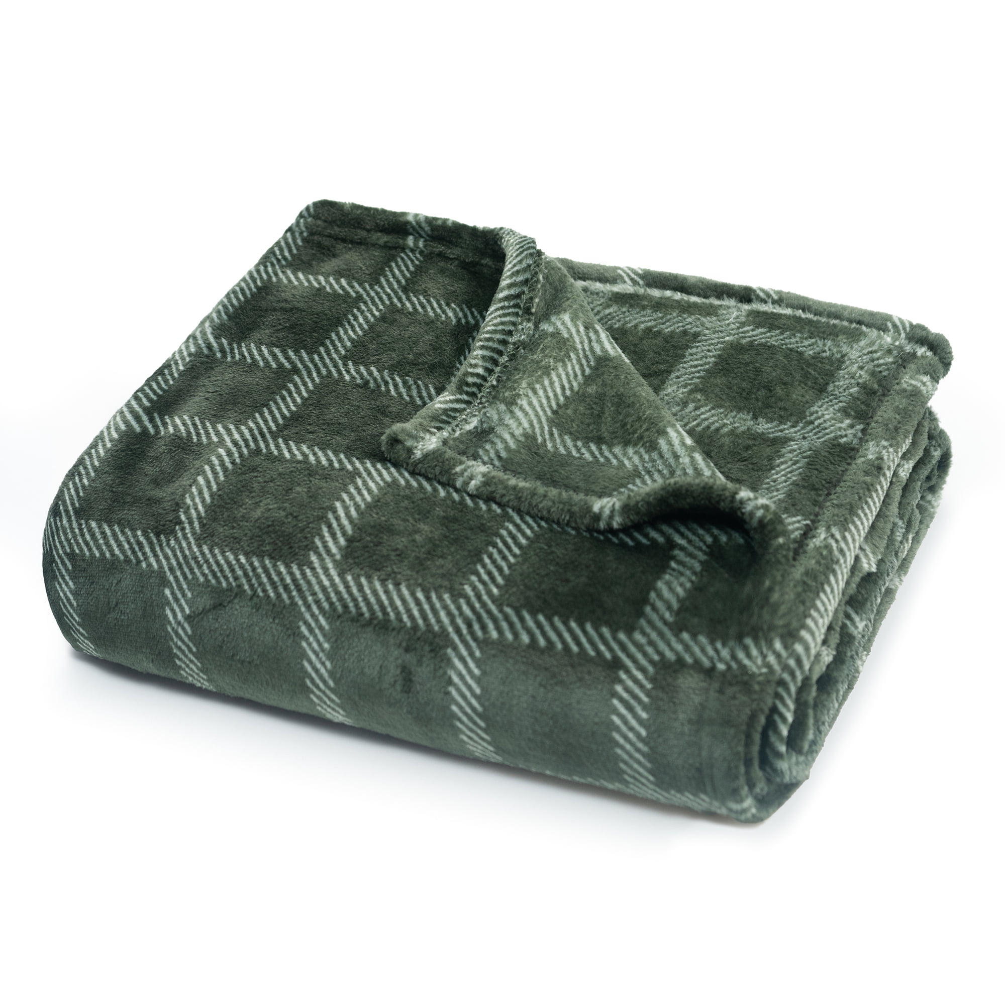 Fleece Throw Blanket - 50x60 Inch - Modern Dash Windowpane Design - Ultra Soft Warmth - Green