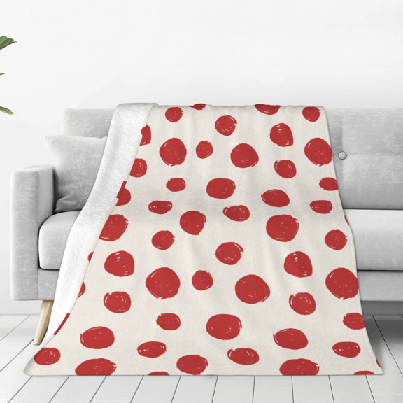 Fleece Throw Blanket Abstract Red Polka Dot Print Reversible Plush Fluffy Large Big Blanket for Sofa Couch Bed-40"x30"
