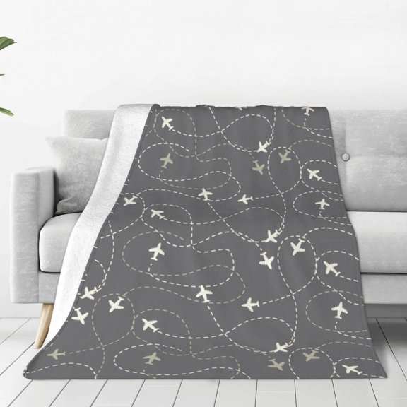 Fleece Throw Blanket Airplane Routes Around The World Print Reversible Plush Fluffy Large Big Blanket for Sofa Couch Bed-50"x40"