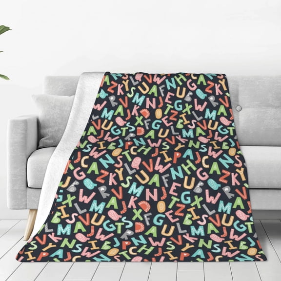 Fleece Throw Blanket Alphabet Print Reversible Plush Fluffy Large Big Blanket for Sofa Couch Bed-40"x30"