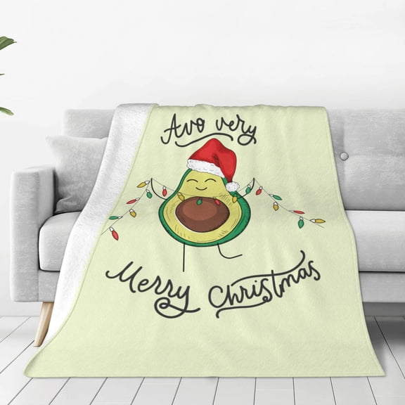 Fleece Throw Blanket Avocado Merry Christmas Print Reversible Plush Fluffy Large Big Blanket for Sofa Couch Bed-40"x30"