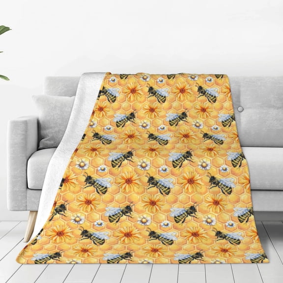Fleece Throw Blanket Bee Wasp Print Reversible Plush Fluffy Large Big Blanket for Sofa Couch Bed-40"x30"
