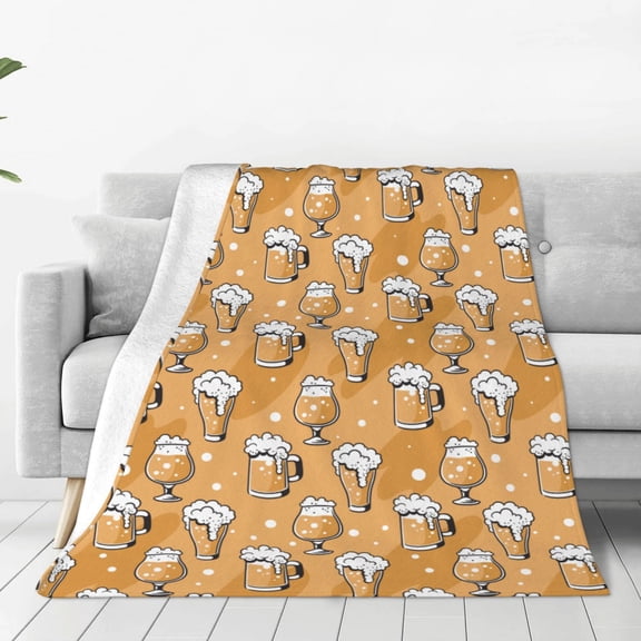 Fleece Throw Blanket Beer In Glasses Print Reversible Plush Fluffy Large Big Blanket for Sofa Couch Bed-40"x30"