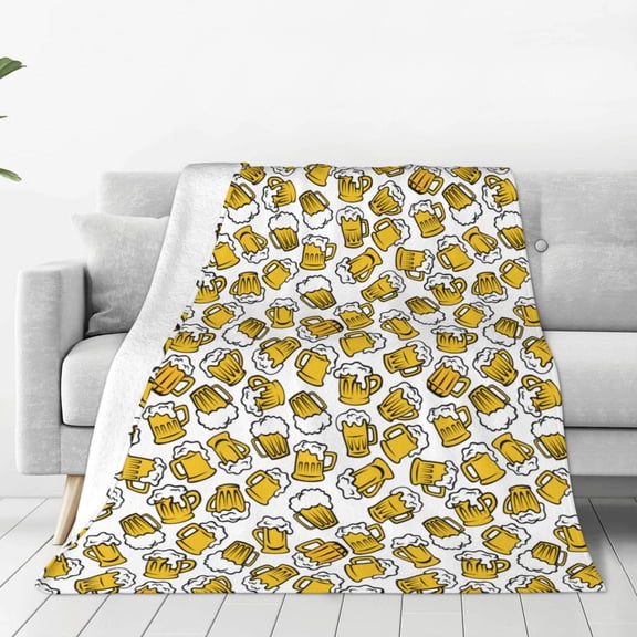 Fleece Throw Blanket Beer Print Reversible Plush Fluffy Large Big Blanket for Sofa Couch Bed-40"x30"
