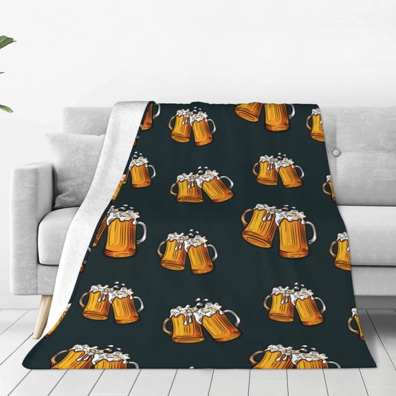 Fleece Throw Blanket Beer Print Reversible Plush Fluffy Large Big Blanket for Sofa Couch Bed-40"x30"