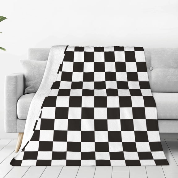 Fleece Throw Blanket Black and White Checkerboard Print Reversible Plush Fluffy Large Big Blanket for Sofa Couch Bed-50"x40"