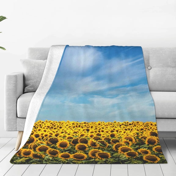 Fleece Throw Blanket Blooming Sunflower Field Print Reversible Plush Fluffy Large Big Blanket for Sofa Couch Bed-40"x30"