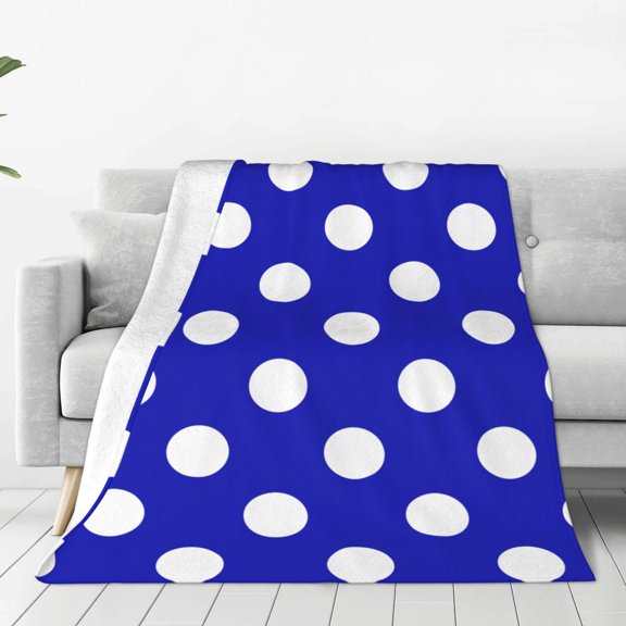 Fleece Throw Blanket Blue And White Polka Dot Print Reversible Plush Fluffy Large Big Blanket for Sofa Couch Bed-40"x30"