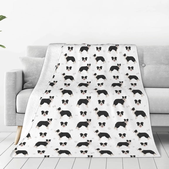 Fleece Throw Blanket Border Collie Dog Print Reversible Plush Fluffy Large Big Blanket for Sofa Couch Bed-50"x40"