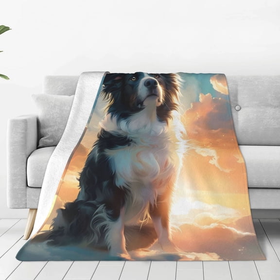 Fleece Throw Blanket Border Collie Print Reversible Plush Fluffy Large Big Blanket for Sofa Couch Bed-40"x30"