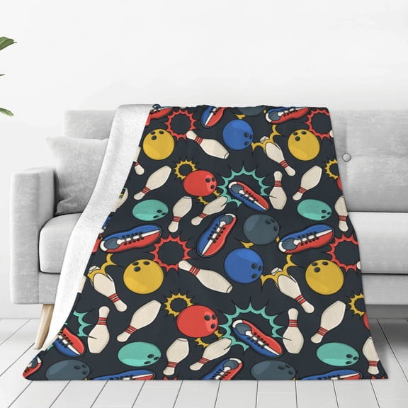 Fleece Throw Blanket Bowling Ball Print Reversible Plush Fluffy Large Big Blanket for Sofa Couch Bed-40"x30"