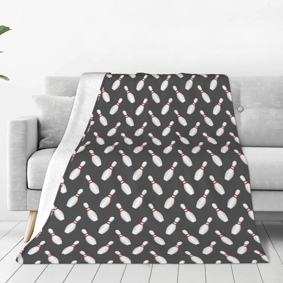 Fleece Throw Blanket Bowling Pins Print Reversible Plush Fluffy Large Big Blanket for Sofa Couch Bed-50"x40"