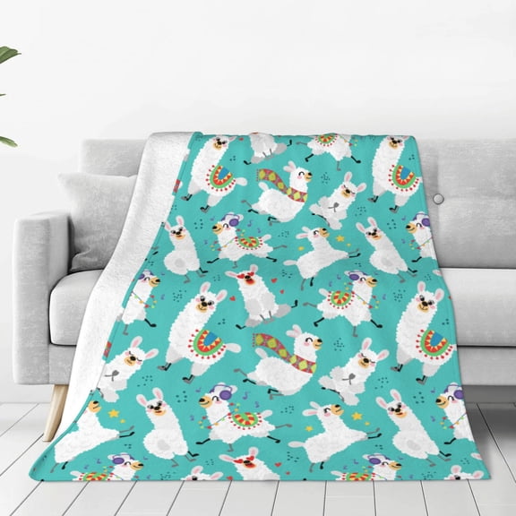 Fleece Throw Blanket Cartoon Llamas Print Reversible Plush Fluffy Large Big Blanket for Sofa Couch Bed-40"x30"