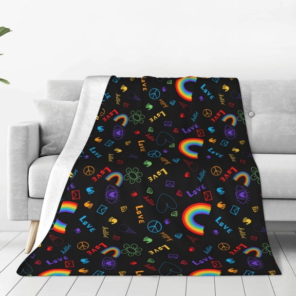 Fleece Throw Blanket Cartoon Pride Lgbt Print Reversible Plush Fluffy Large Big Blanket for Sofa Couch Bed-50"x40"