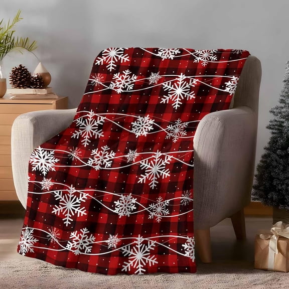 Fleece Throw Blanket,Christmas Snowflakes Seamless Lightweight Warm Coverlet Cozy Soft Flannel Blankets for Couch Bed Sofa Camping for All Seasons Winter Snow Red Plaid Blanket 30x40In