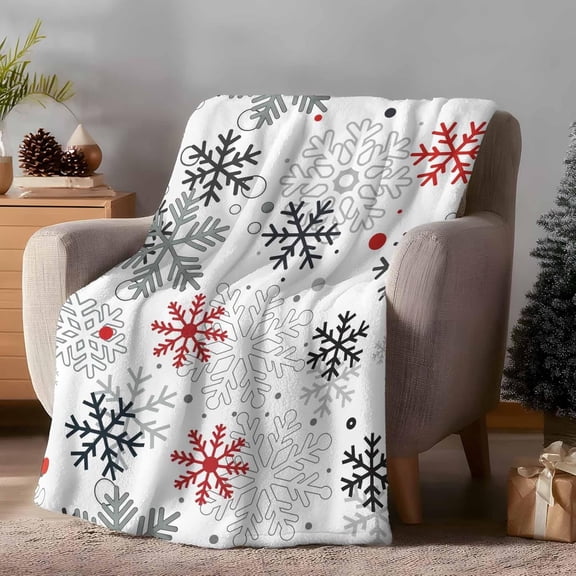 Fleece Throw Blanket,Christmas Snowflakes White Red Winter Falling Snow Seamless Lightweight Warm Coverlet Cozy Soft Flannel Blankets for Couch Bed Sofa Camping for All Seasons Blanket 30x40In