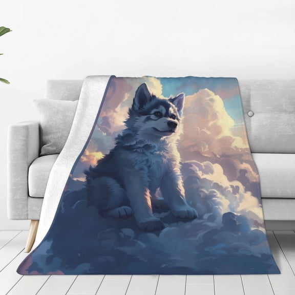 Fleece Throw Blanket Cloud Wolf Print Reversible Plush Fluffy Large Big Blanket for Sofa Couch Bed-40"x30"