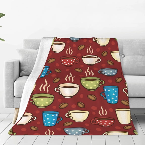 Fleece Throw Blanket Coffee Cups Print Reversible Plush Fluffy Large Big Blanket for Sofa Couch Bed-40"x30"