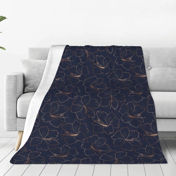 Fleece Throw Blanket Copper-Gold Gloss Outline Lily Flower Print Reversible Plush Fluffy Large Big Blanket for Sofa Couch Bed-40"x30"