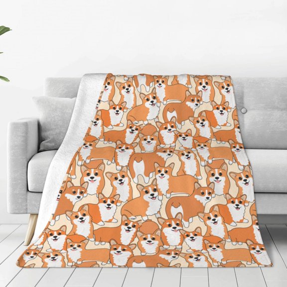 Fleece Throw Blanket Corgi Animal Print Reversible Plush Fluffy Large Big Blanket for Sofa Couch Bed-40"x30"