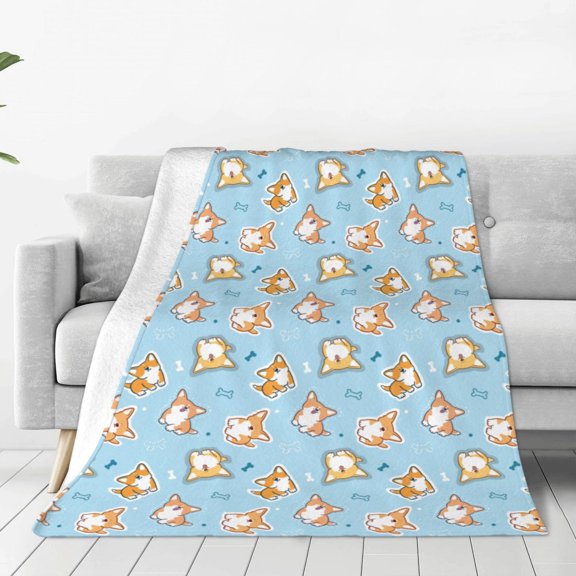 Fleece Throw Blanket Corgi Dog 1 Print Reversible Plush Fluffy Large Big Blanket for Sofa Couch Bed-40"x30"