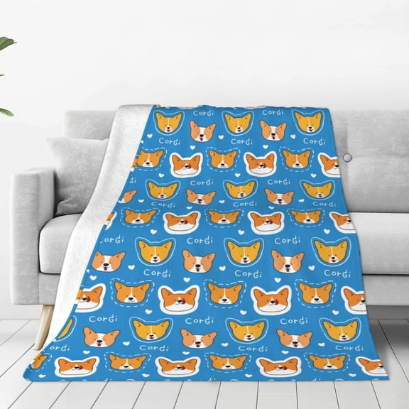 Fleece Throw Blanket Corgi Dog Face Print Reversible Plush Fluffy Large Big Blanket for Sofa Couch Bed-40"x30"