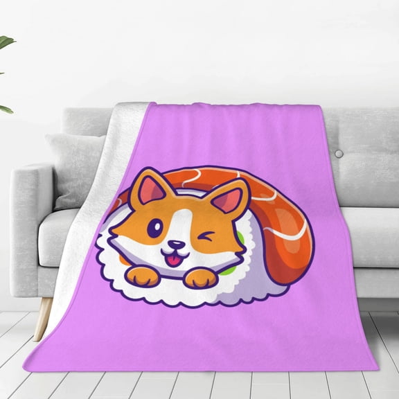 Fleece Throw Blanket Corgi In Sushi Roll Print Reversible Plush Fluffy Large Big Blanket for Sofa Couch Bed-40"x30"