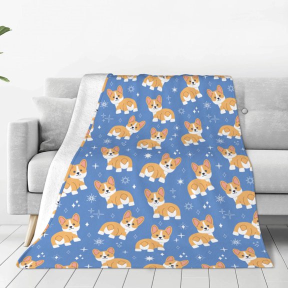Fleece Throw Blanket Corgi Print Reversible Plush Fluffy Large Big Blanket for Sofa Couch Bed-50"x40"