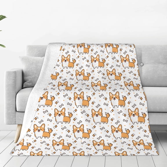 Fleece Throw Blanket Corgi with Hearts Print Reversible Plush Fluffy Large Big Blanket for Sofa Couch Bed-40"x30"
