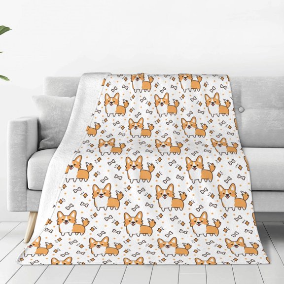 Fleece Throw Blanket Corgi with Hearts Print Reversible Plush Fluffy Large Big Blanket for Sofa Couch Bed-50"x40"