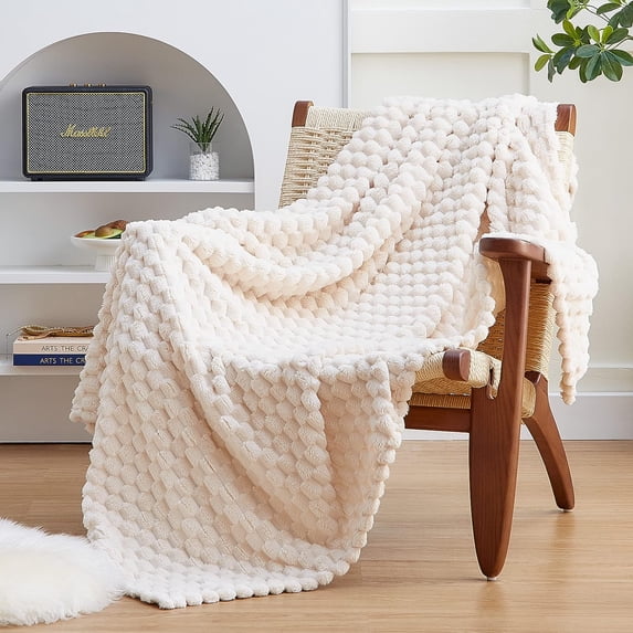 Fleece Throw Blanket for Couch or Bed - 3D Imitation Turtle Shell Jacquard Decorative Blankets Cozy Soft Lightweight Fuzzy Flannel Suitable All Seasons(50"×60" Beige)