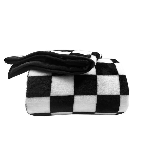 Fleece Throw Blanket for Couch & Bed, Soft Fuzzy Plush Queen Size Checkered Black Blanket, Luxury Flannel Lap Blanket, Super Cozy and Comfy for All Seasons, 80" x 90"