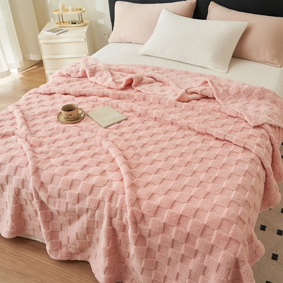 Fleece Throw Blanket for Couch Bed, Super Soft Cozy Blankets with Decorative Wave Textured, Lightweight Plush Blanket All Season Use, 59x39 Inches (Pink)