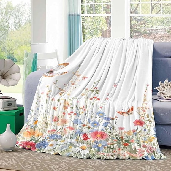 Fleece Throw Blanket For Couch Flannel Lightweight Bed Blankets Spring Blossom Flower Butterfly Fuzzy Warm Plush Throws Super Soft Cozy Blanket For Sofa Travel Camping 30" x 40"