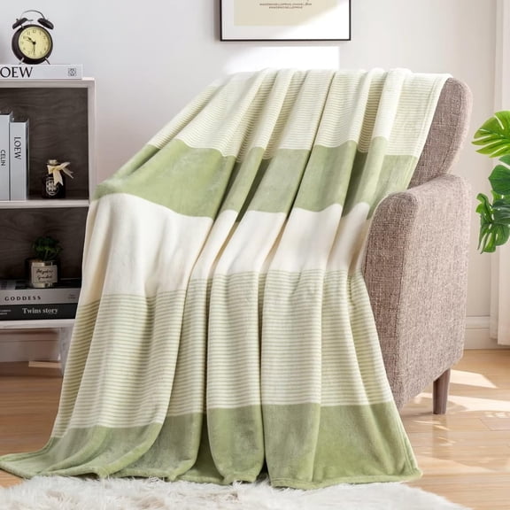 Fleece Throw Blanket for Couch, Sage Green Soft Fluffy Blankets Throws, Fuzzy Cozy Plush Flannel Blanket for Sofa, Comfy Warm Lightweight Bed Blanket Striped (Sage Green, 50x60IN)