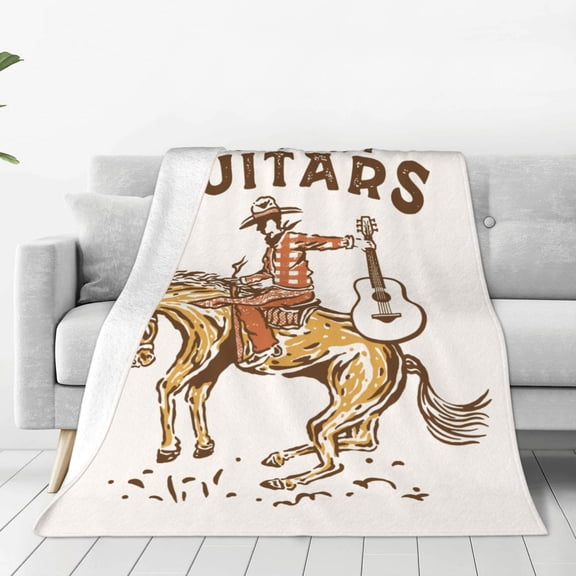 Fleece Throw Blanket Cowboy Rodeo Guitar Print Reversible Plush Fluffy Large Big Blanket for Sofa Couch Bed-40"x30"