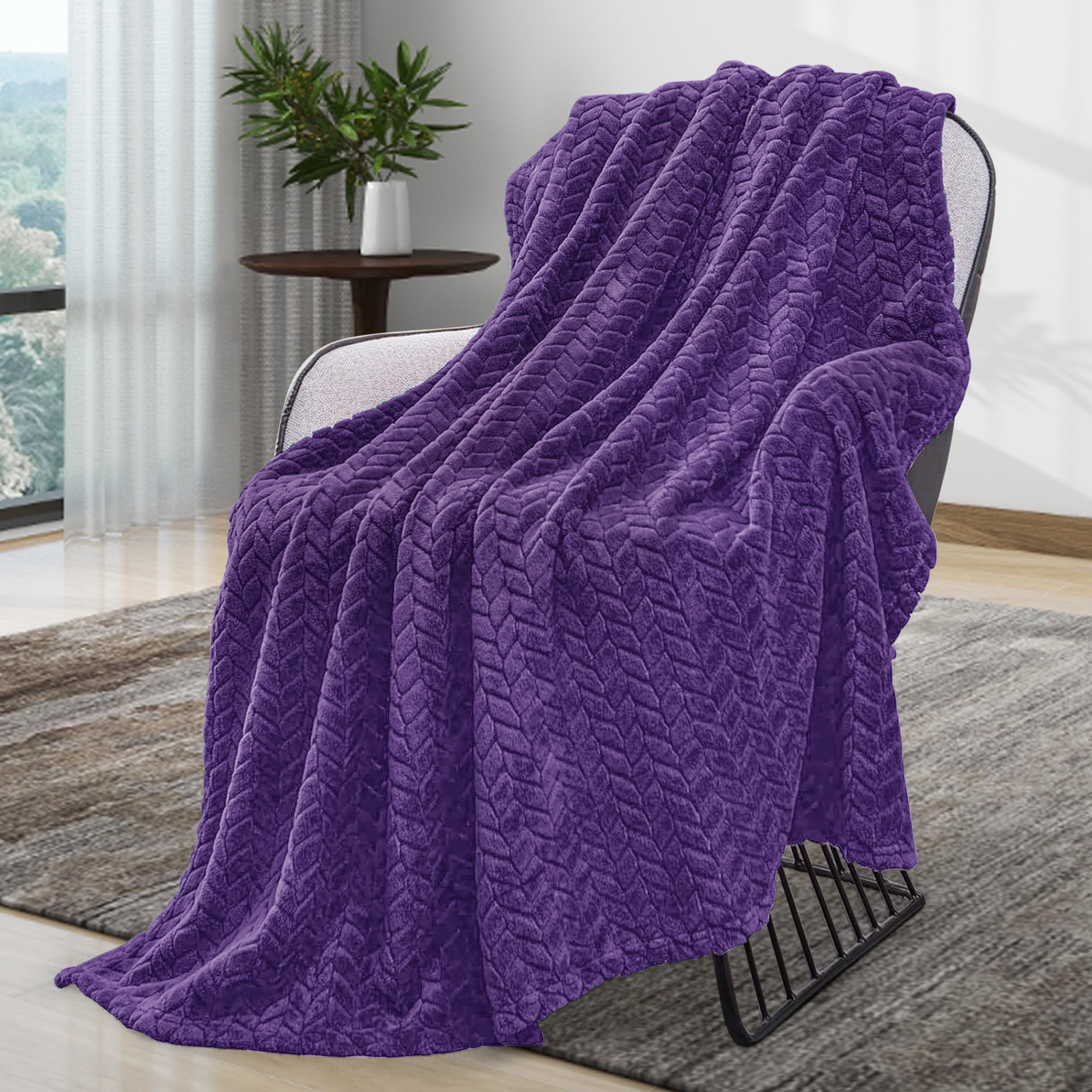 Fleece Throw Blanket Cozy Plush Fleece Blanket Twin Size Flannel Blankets Throw 60 x90 Purple