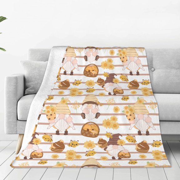 Fleece Throw Blanket Cute Bee Gnome Print Reversible Plush Fluffy Large Big Blanket for Sofa Couch Bed-40"x30"