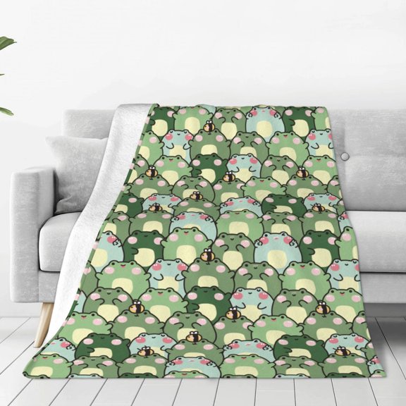 Fleece Throw Blanket Cute Frog Print Reversible Plush Fluffy Large Big Blanket for Sofa Couch Bed-40"x30"