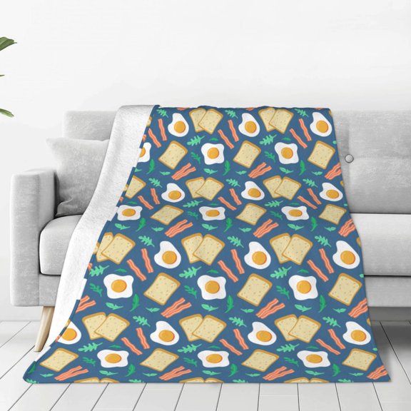 Fleece Throw Blanket Eggs Toast Bacon And Arugula Print Reversible Plush Fluffy Large Big Blanket for Sofa Couch Bed-40"x30"