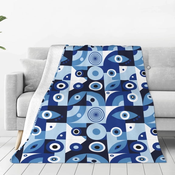 Fleece Throw Blanket Evil Eye Print Reversible Plush Fluffy Large Big Blanket for Sofa Couch Bed-40"x30"