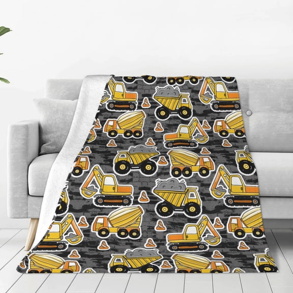 Fleece Throw Blanket Excavator At Work Print Reversible Plush Fluffy Large Big Blanket for Sofa Couch Bed-50"x40"