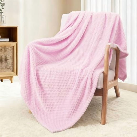 Fleece Throw Blanket Extra Large, Super Soft and Warm Blankets for Couch, Sofa and Bed Waffle Textured, Cozy, Fuzzy and Lightweight (Light Pink, 50x70 Inches)