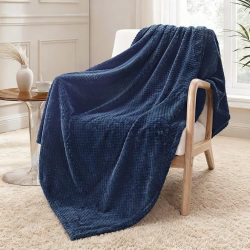 Fleece Throw Blanket Extra Large, Super Soft and Warm Blankets for Couch, Sofa and Bed Waffle Textured, Cozy, Fuzzy and Lightweight (Navy Blue, 50x70 Inches)
