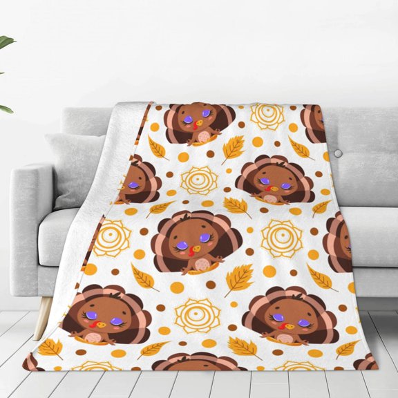 Fleece Throw Blanket Fall Turkey Print Reversible Plush Fluffy Large Big Blanket for Sofa Couch Bed-40"x30"