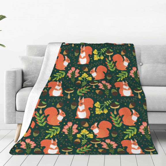 Fleece Throw Blanket Forest Squirrel Print Reversible Plush Fluffy Large Big Blanket for Sofa Couch Bed-40"x30"