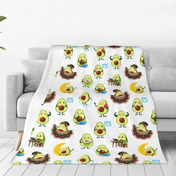 Fleece Throw Blanket Funny Avocado In Mexican Clothes Print Reversible Plush Fluffy Large Big Blanket for Sofa Couch Bed-40"x30"
