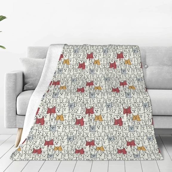 Fleece Throw Blanket Funny Cat White Print Reversible Plush Fluffy Large Big Blanket for Sofa Couch Bed-40"x30"
